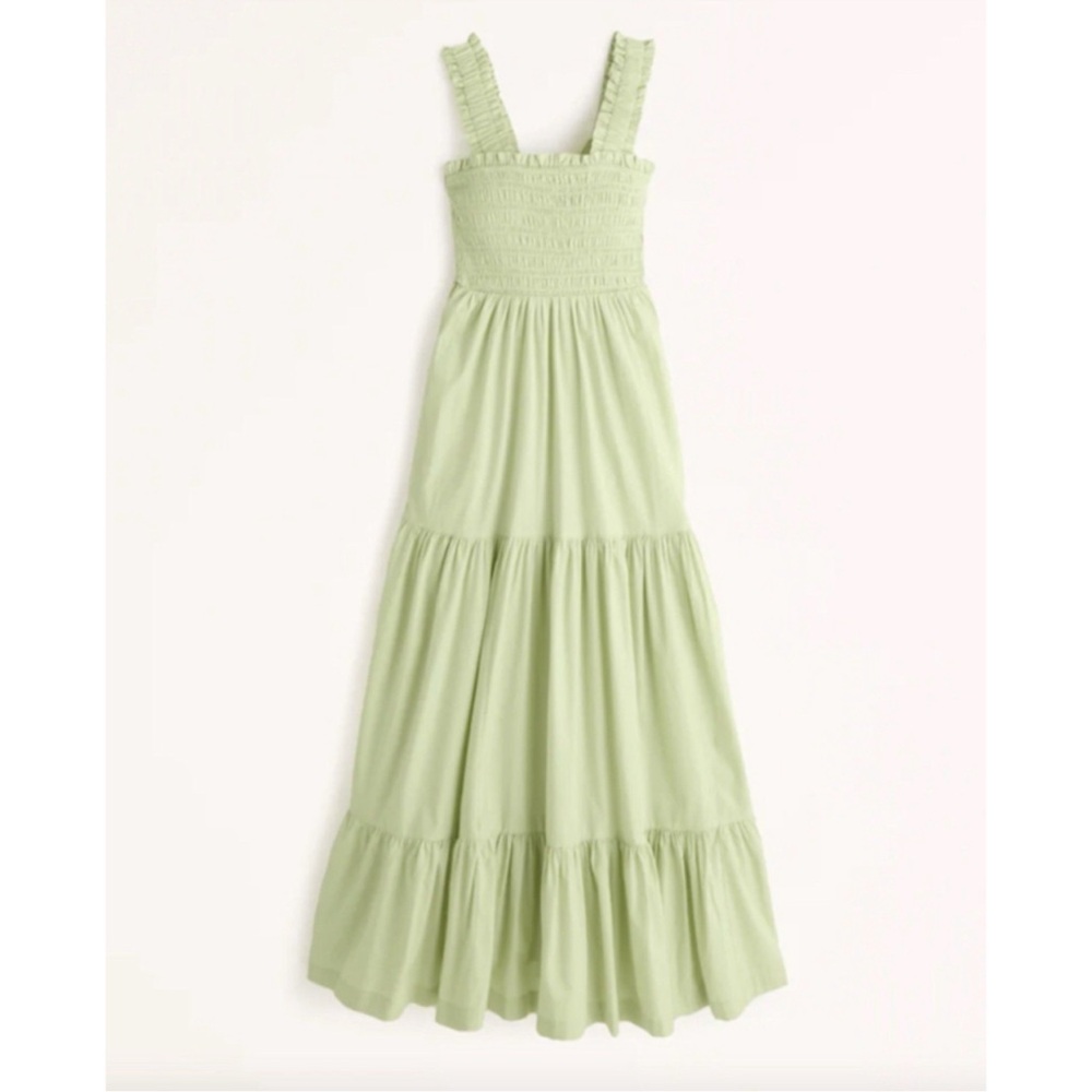 Abercrombie & Fitch Smocked Bodice Easy Maxi Dress Tiered Boho Light Green NWT S
